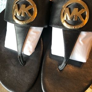 MK Black Leather Sandals